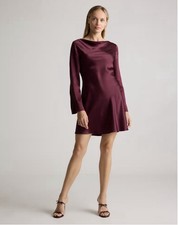 Quince 100% Washable Silk Long Sleeve Mini Dress Wine Tasting Red, Size Small