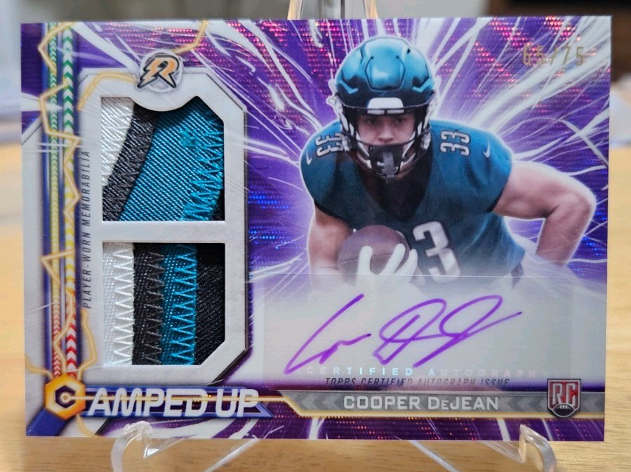 2024 Topps Resurgence - Amped Up  Patch Auto Cooper DeJean #AU-CD Purple /75 RC