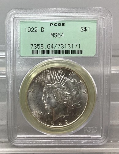 1922 D Peace Silver Dollar - PCGS - MS 64