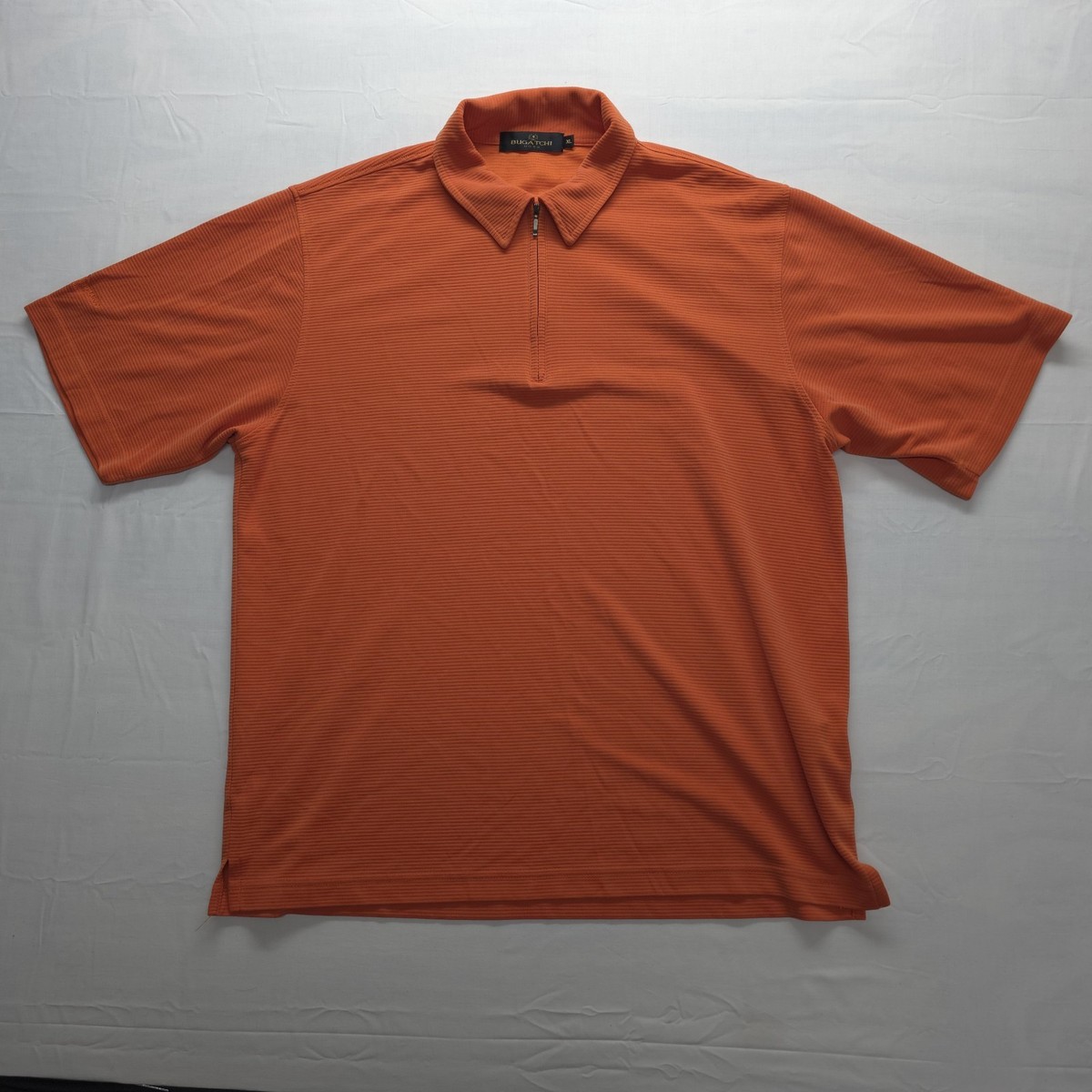 BUGATCHI ポロシャツ M Bugatchi Uomo Mens XL Polo Shirt Orange Quarter Zip Textured Modal
