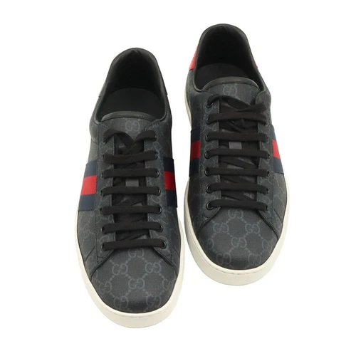 Baskets homme Gucci noir souple GG Supreme toile WEB Ace 10 / 429445 111024372