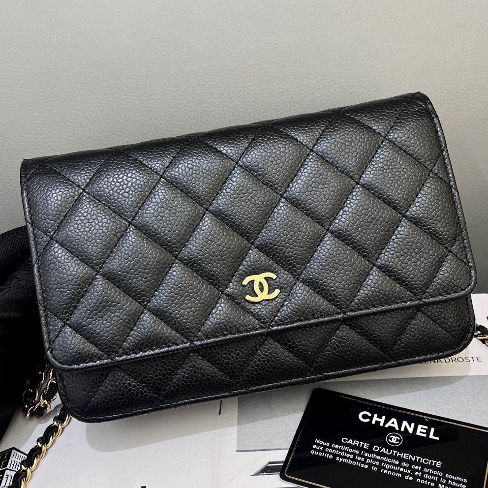 Chanel Black Caviar Leather WOC Chain Shoulder Crossbody Bag Classic
