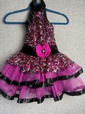 A Wish Come True 'Don't Worry' 18885 Jazz Tap Dance Costume Pink Black Bow MED