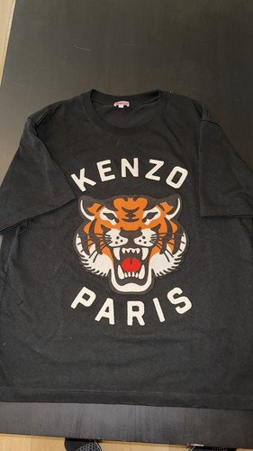 kenzo paris tiger graphic logo t-shirt men xl black cotton crew neck