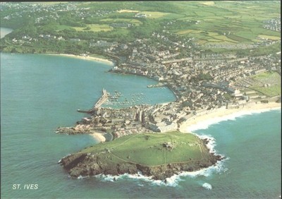 St. Ives Cornwall Luftbild Postkarte, Hafen, Strände, Murray King 1987