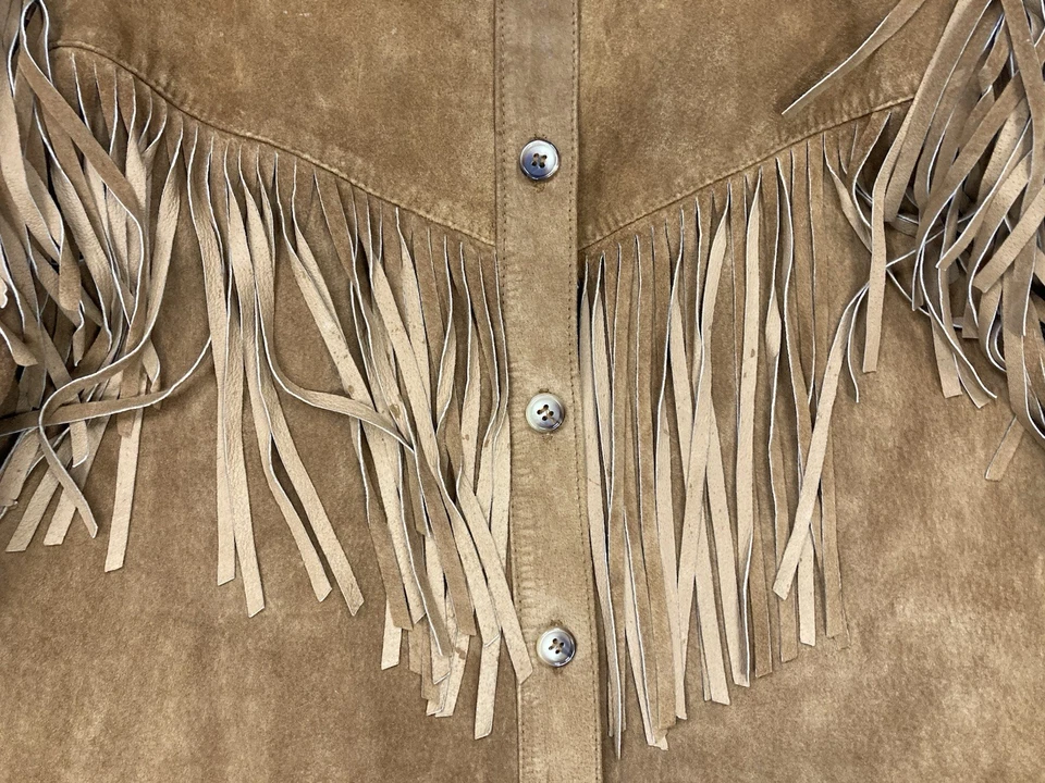 Chaqueta con flecos de cuero gamuza vintage JH Collectibles para mujer talla 10 marrón años 90 Foto 2 de 4