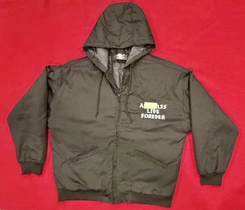 A****** Live Forever Jacket Mens Large Black Quilted Hoodie Embroidered Full Zip - product listing photo