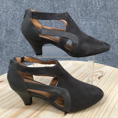 Comfortview Shoes Womens 8 Wide The Sage Shootie Gray Fabric Cone Heels NEW