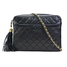 Auth CHANEL Matelasse Chain Shoulder Bag Black/Gold Leather/Metal - e60812a