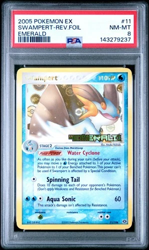 2005 POKEMON EX EMERALD #11 SWAMPERT-REVERSE FOIL PSA 8