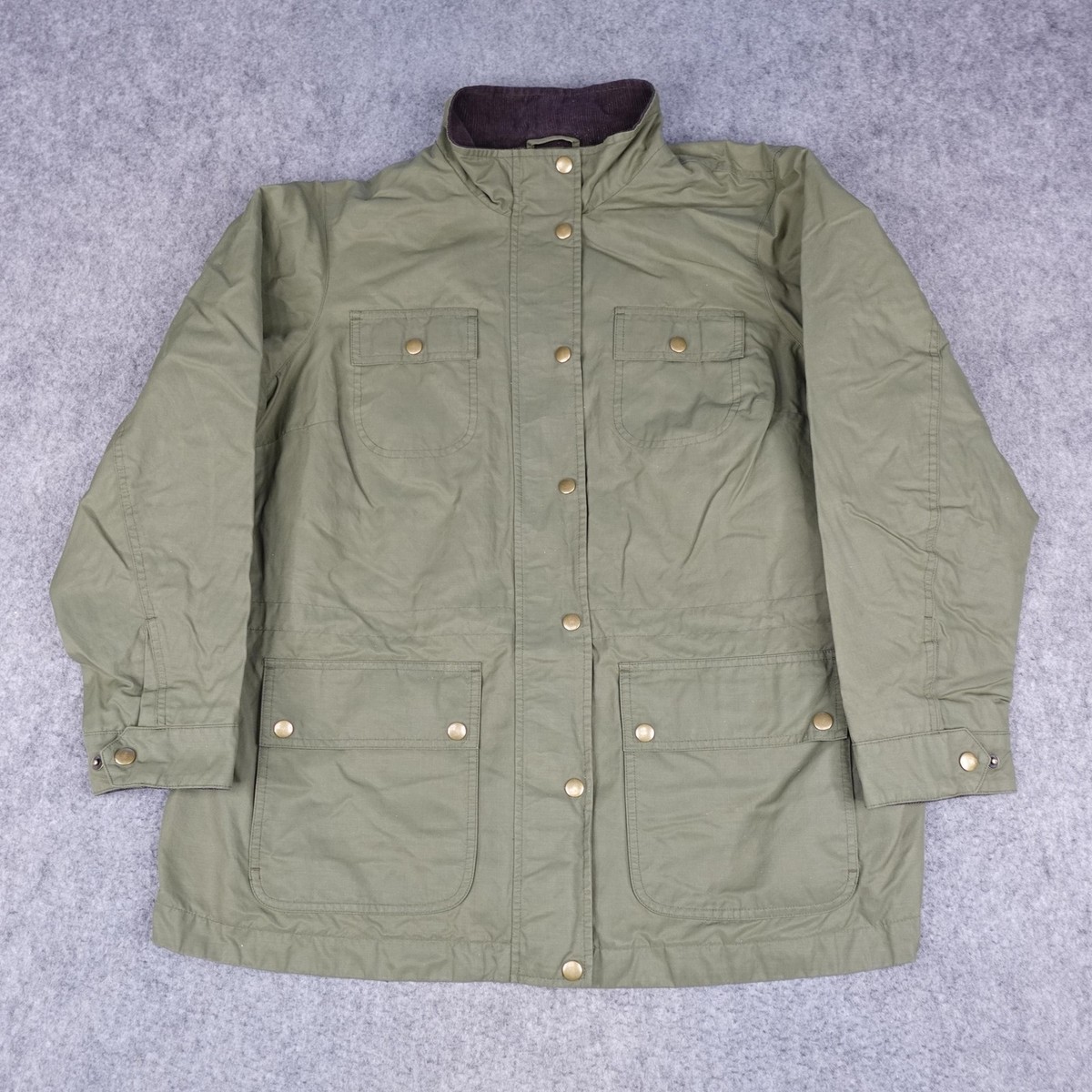 Lands End Jacket Womens 1X Plus Size Olive Field Corduroy Collar