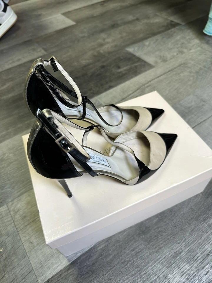 Jimmy Choo Willis Half D’Orsay Pumps Black Beige Patent & Suede Size 40 (US 10) - Image 3 of 4