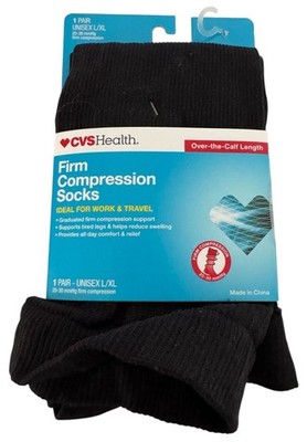 CVS Health Firm Compression Socks Large XL Work Travel Black Over Calf Unisex