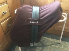 BROWN Embroidered PERSONALISED Fleece SADDLE COVER + GIRTH Loops GP or DRESSAGE