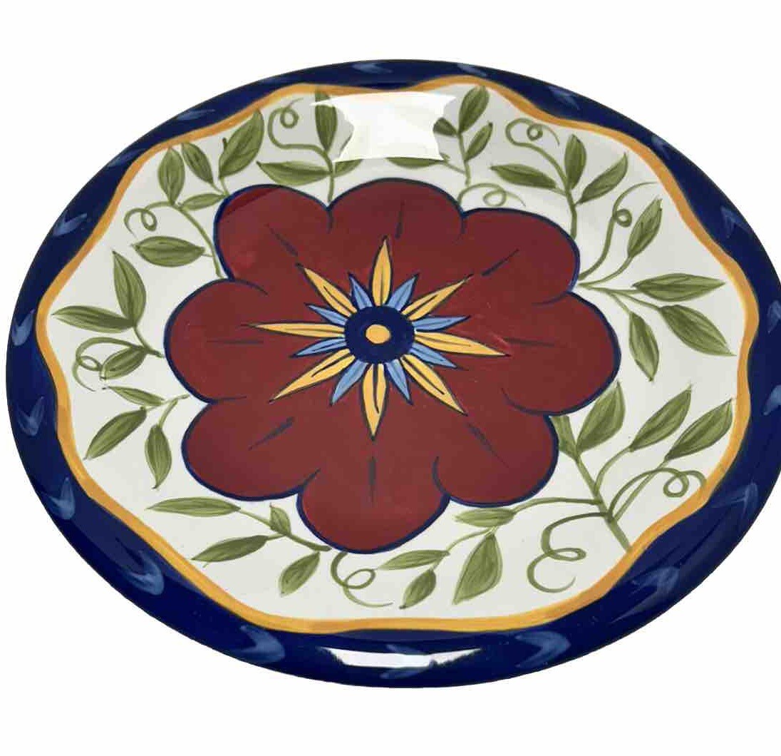 Pier 1 Floral  Salad / Dessert Plate Hand painted Earthen Ware 8 1/2”
