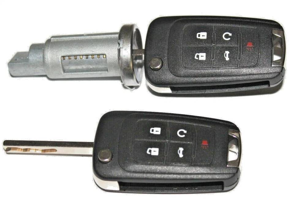 NUEVO GM Interruptor de cilindro de bloqueo de encendido con 2 llaves remotas abatibles 5912545 5 botones Foto 3 de 3