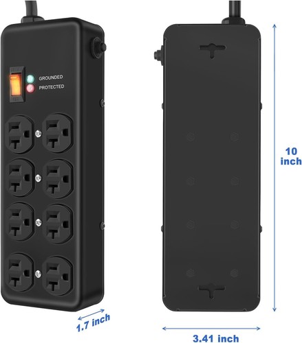 20Amp Power Strip Surge Protector, Durable Metal 8-Outlet with Heavy Duty 20 Amp - Picture 6 of 7