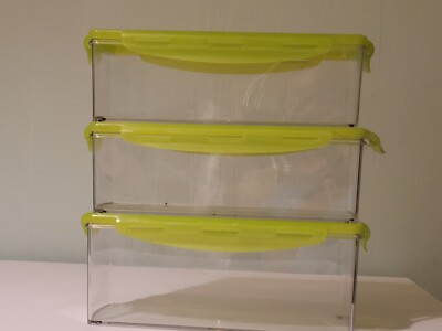 CLIP & CLOSE 2-teiliges Frischhaltedosen Set-Transparent/Grün 1x Groß+1xKleiner
