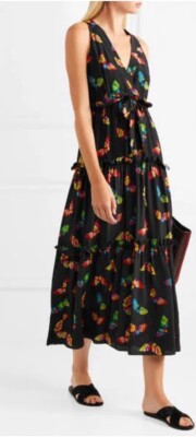 Boutique Moschino - Printed Silk Crepe de Chine Midi Dress Butterfly Size US12