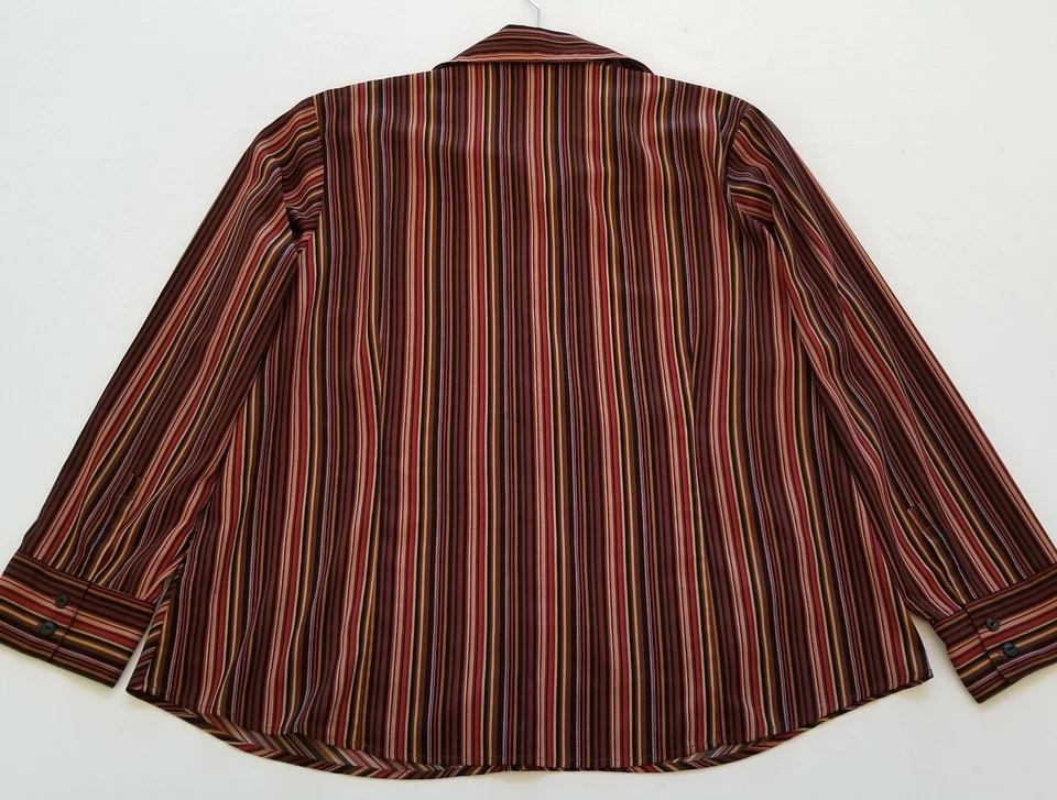 Camisa Ninety Abotonada Para Mujer’s 1X Plus Diagonal Rayas Manga Larga Elástica Top Foto 3 de 4