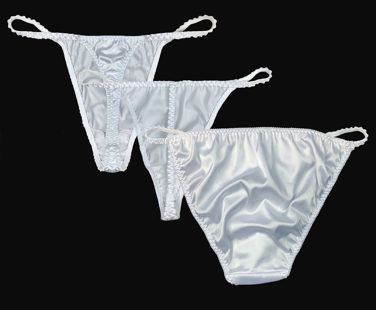 Satin String Bikini, Thong, & T-String White 3-Pack L/7