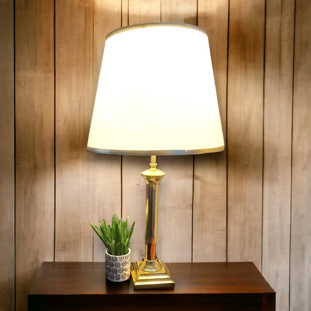 Large Table Floor Bedside Lamp Shade White Golden Edge Empire Drum 30 cm E27 E14