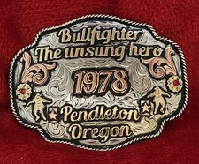 TROPHY CHAMPION RODEO BELT BUCKLE 1978 PENDLETON OREGON PRO BULLFIGHTER RARE 736