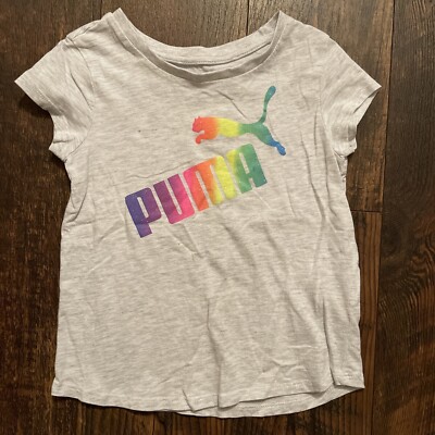 puma rainbow girls Size 5 Gray t shirt tee logo Crewneck Youth Casual