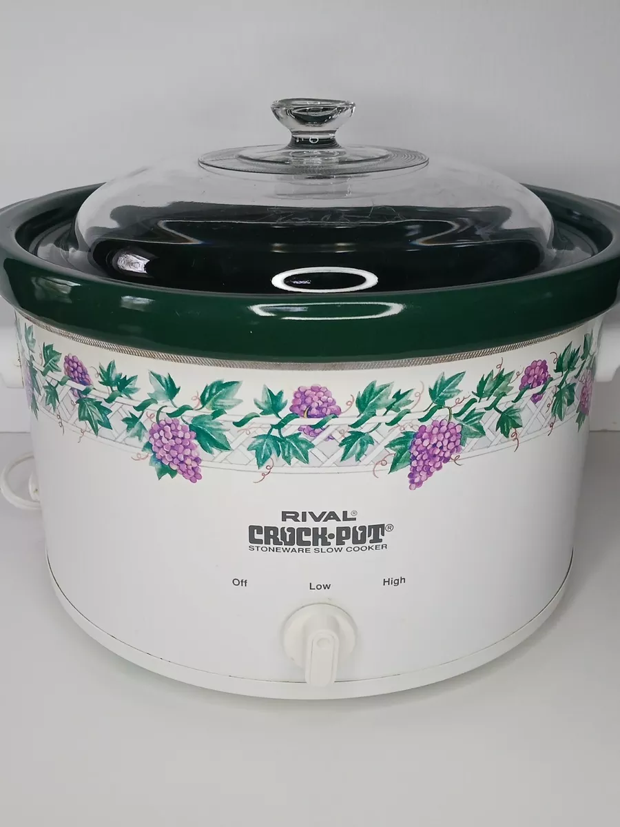 5 QT Vintage Rival Crock Pot Fruit Vintage Crockpot Crock-pot 3355-603  Electric Slow Cooker Simmer Pot 5QT Large Round Lid Footed Garden 