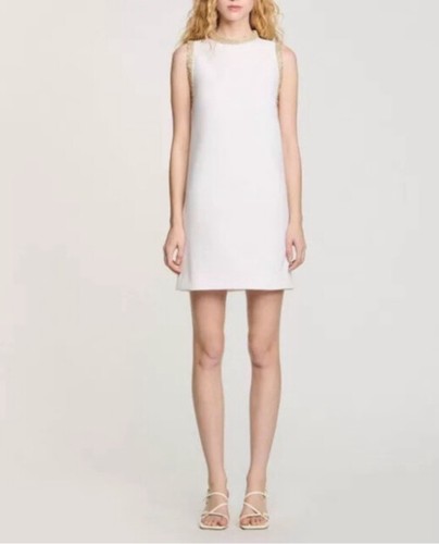Mini abito donna Sandro corto senza maniche con scollo tondo e perline - Foto 2 di 8