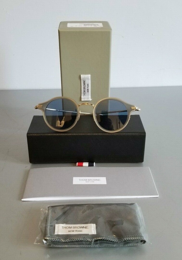 THOM BROWNE TB-011 G-T-GREY-GLD SUNGLASSES SATIN GREY-CRYSTAL 18K