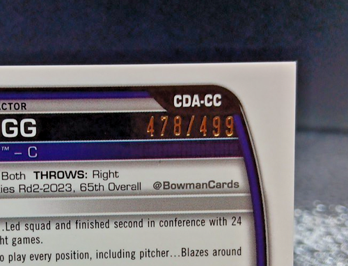2023 Bowman Chrome Cole Carrigg #CDA-CC Refractor Auto /499 - Rockies - Picture 3 of 3