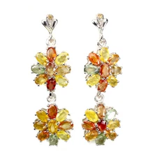 925 Sterling Silver Earrings Oval Sapphire Flower Natural Gemstone Jewelry