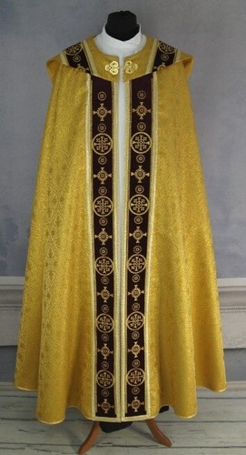 COPE, Gewand im halbgotischen Stil, bestickter Samt, goldener Brokat - Bild 2 von 6