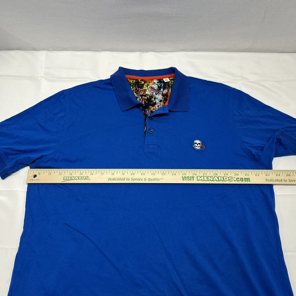 Camisa Polo Robert Graham Para Hombre 2XL XXL Azul Calce Clásico Calavera Rosa Logo Foto 4 de 4