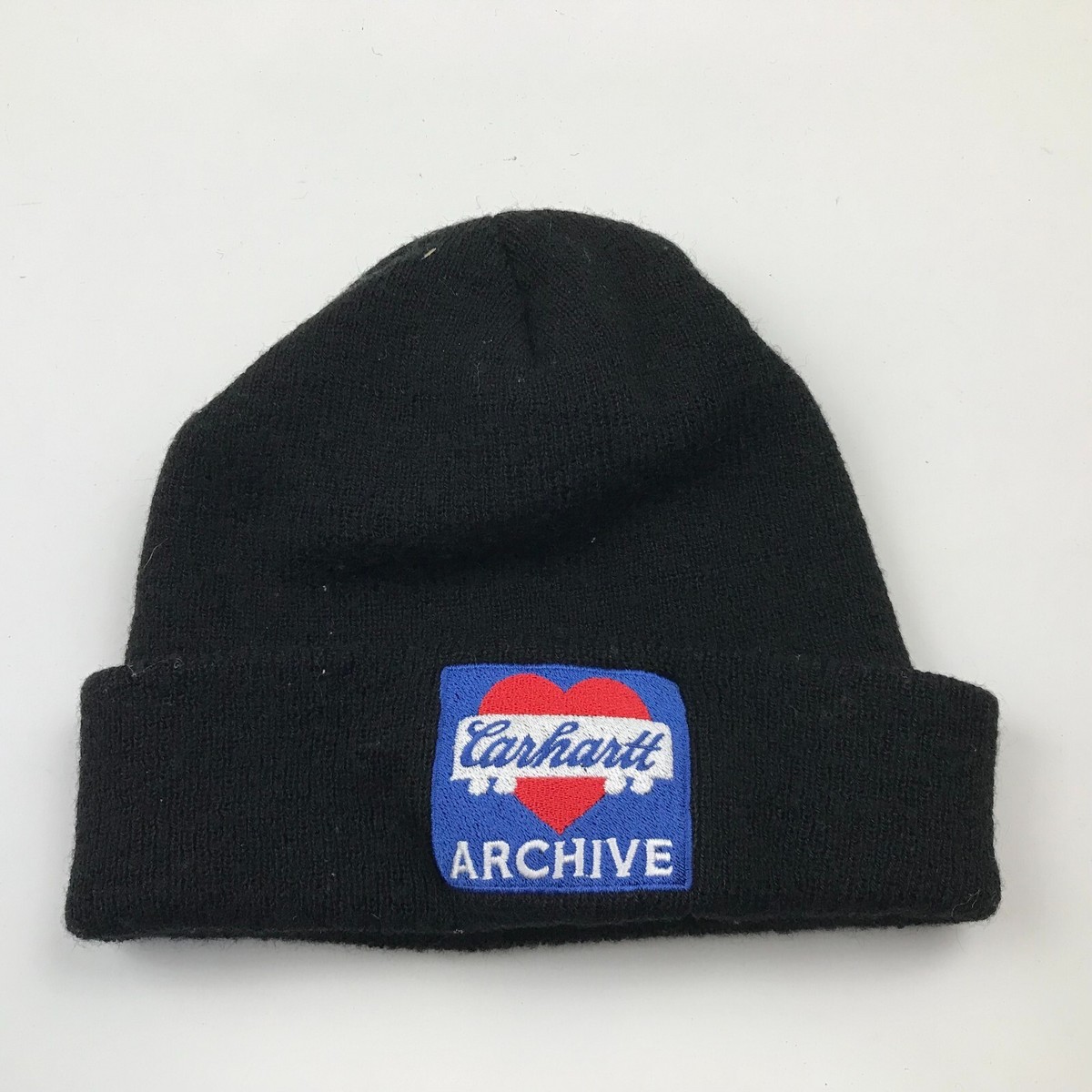 y2k work cap archive beanie black cap 平成 Carhartt Beanie Hat Cap Black Knit Embroidered Adult Cuffed