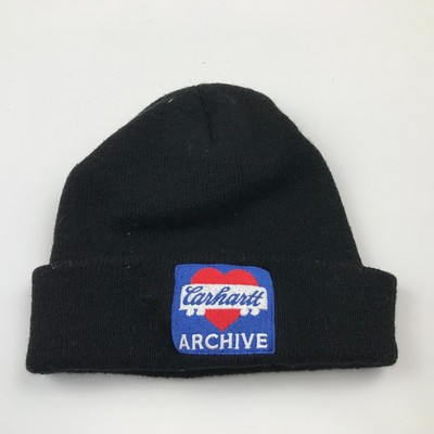 y2k work cap archive beanie black cap 平成 Carhartt Beanie Hat Cap Black Knit Embroidered Adult Cuffed