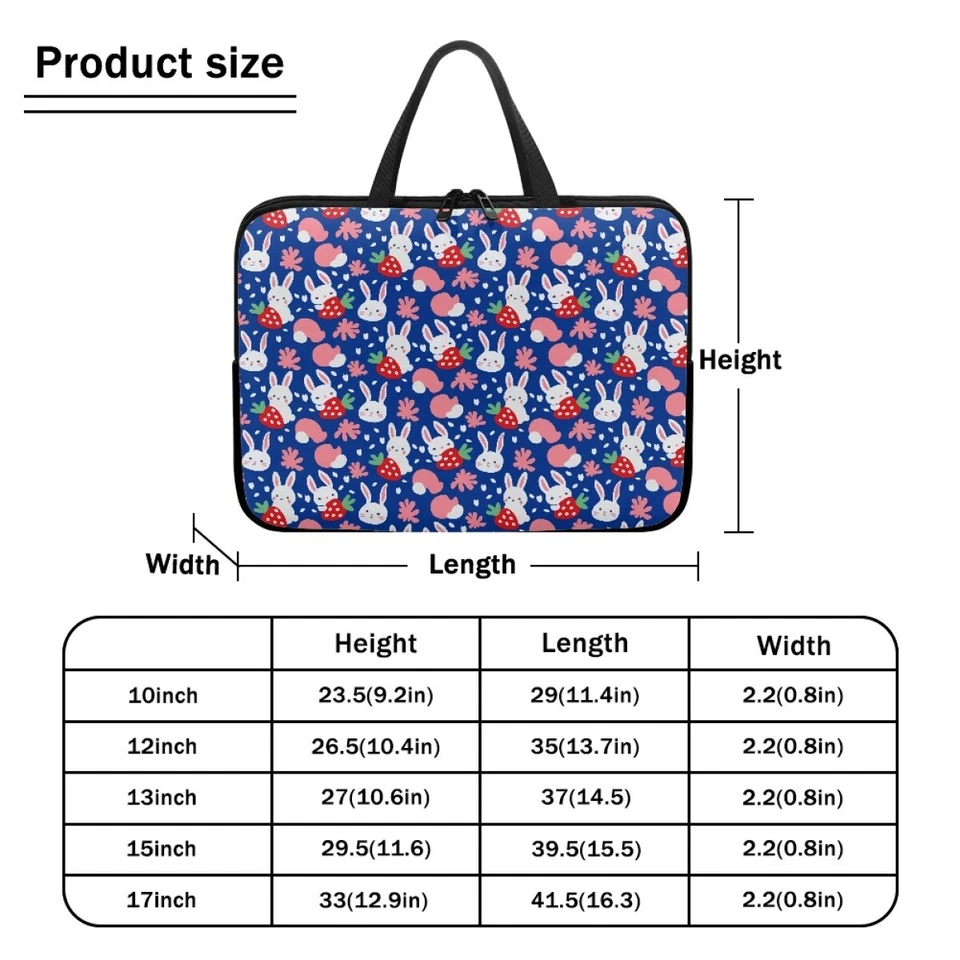 Blue Full Print Rabbits 10-17" Laptop Bag Sleeve Carry Case Cover Notebook Foto 3 de 4