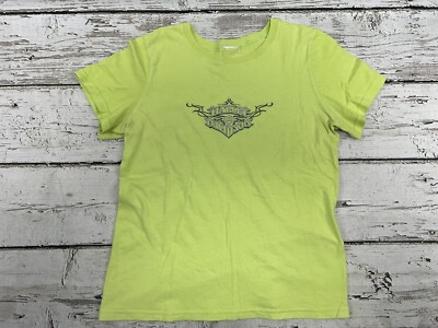 Harley Davidson Lance's Mansfield PA Women's Biker Double Sided Green T-Shirt
