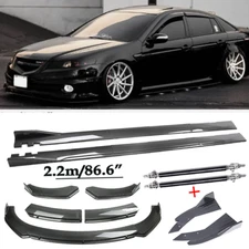 For Acura TL Carbon Fiber Front Bumper Lip Spoiler 86.6" Side Skirt Body Kit