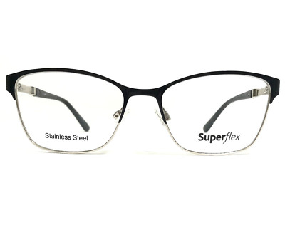 Super Flex Eyeglasses Frames SF-537 S100 Black Silver Cat Eye Square 53-17-135