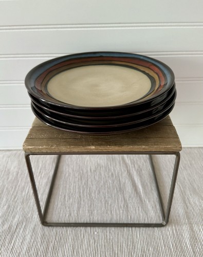 Mikasa Cosmos Stoneware Salad Plates 8.25” Brown w/Multi-Color Bands Set of 4 - Picture 12 of 15