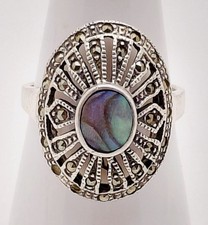 Vintage Abalone Marcasite Sterling Silver Size: 8.5 Ring