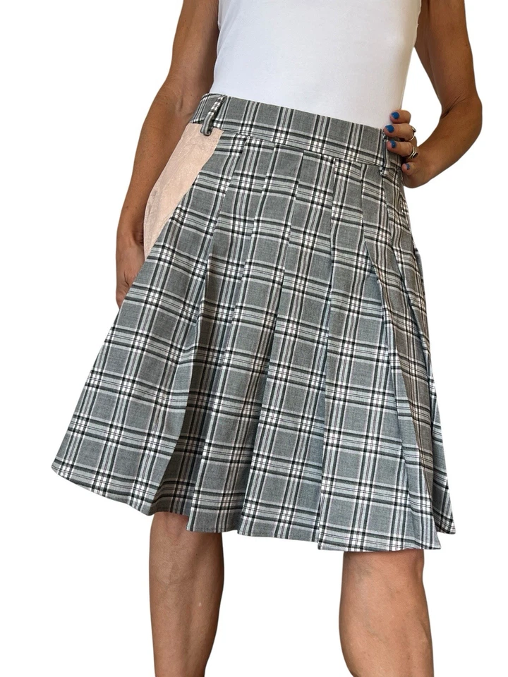 FALDA DROME HECHA EN ITALIA LANA IMITACIÓN CUERO NEGRO TARTÁN PLISADO MINI M/L Foto 2 de 4