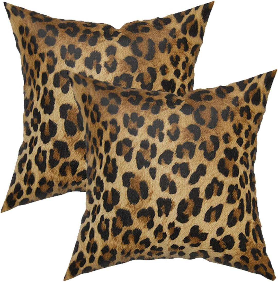 Leopard Throw Pillow Cover 2 Pcs Cheetah Animal Print Pillows Covers 18X18 Inch