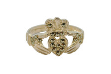 Sterling Silver Marcasite Claddagh Wedding Band Ring Dublin Vintage c1970 Size N