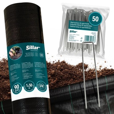 Unkrautvlies 1x50 m 90 g mit 50 Stahlankern 15 cm Unkrautschutzvlies Sillar
