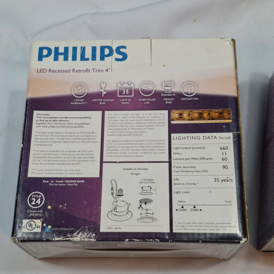 2 Pk 65 Watt 65w Phillips LED Dimmable 5"/6" Recessed Soft White Light 610Lmn - Image 4 of 4