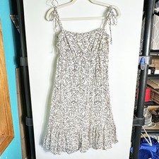 Y2K J.Crew Floral Scroll Tie Strap Sundress Ivory Brown Womens *XS-Read* Vintage