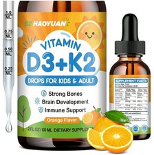 Vitamin D3 K2 Drops for Kids Liquid Supplement with Calcium, Omega 3, Zinc, V...